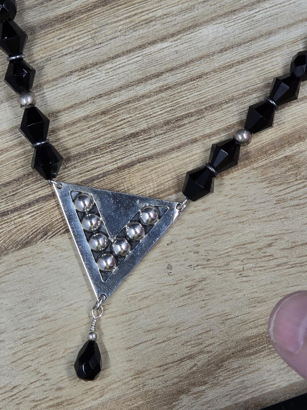 Taxco Mexico Black Onyx Lariat Sterling Silver necklace 16"